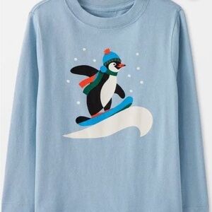 Hanna Andersson Light Blue Penguin Snowboard Graphic Long Sleeve Tee